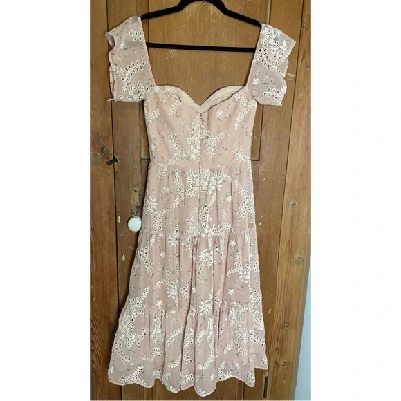 dress the population river dress Dress The Population Womens River Off The Shoulder Tiered Midi Dress Floral M